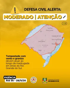Defesa Civil alerta para tempestades com vento e granizo durante a madrugada