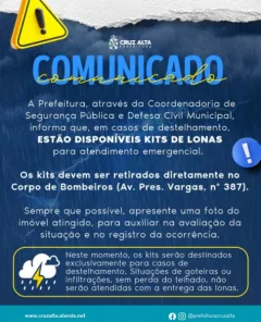 CRUZ ALTA>Prefeitura disponibiliza kits de lonas para casos de destelhamento