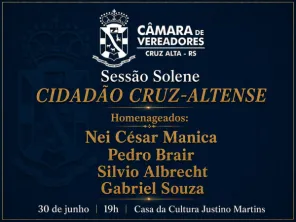 Câmara realiza sessão solene para entrega do título de Cidadão Cruz-altense