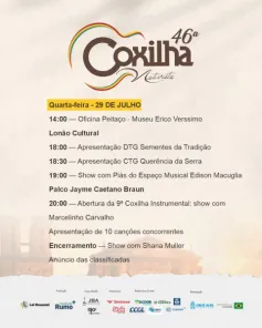 46ª COXILHA NATIVISTA> Festival tem hoje a Fase local adulta e Shana Muller