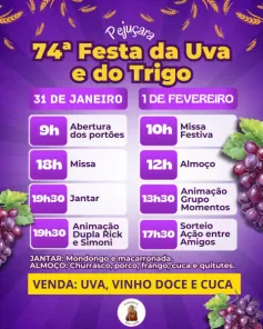 COMEÇA HOJE>  74ª Festa da Uva e do Trigo na Paróquia São José em Pejuçara