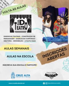 Inscrições abertas para oficinas do Projeto Dia D Teatro nas escolas