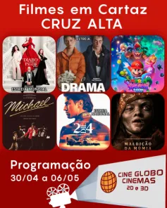 DOMINGO: Confira a programação de filmes  no Cine Globo de Cruz Alta