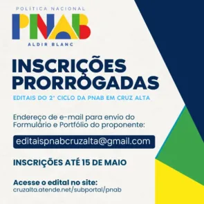 Prazo de editais da Lei Aldir Blanc é prorrogado em Cruz Alta