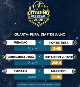 Citadino de Futsal 2026 tem três jogos nesta quarta-feira 