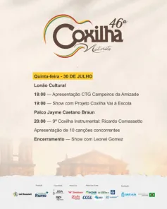 46ª COXILHA NATIVISTA> Fase Estadual começa nesta quinta-feira com 10 canções
