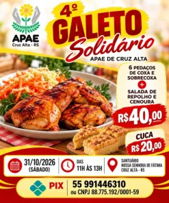 HOJE> APAE de Cruz Alta promove 4º Galeto Solidário neste sábado dia 31