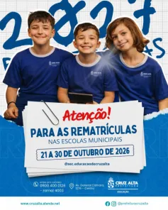 Rematrículas na rede municipal de Cruz Alta terminam nesta sexta-feira dia 30