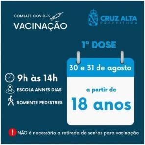 Segue a vacinação contra a Covid em Cruz Alta nesta terça-feira
